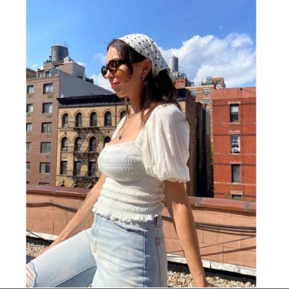 UO Cream Smocked Top